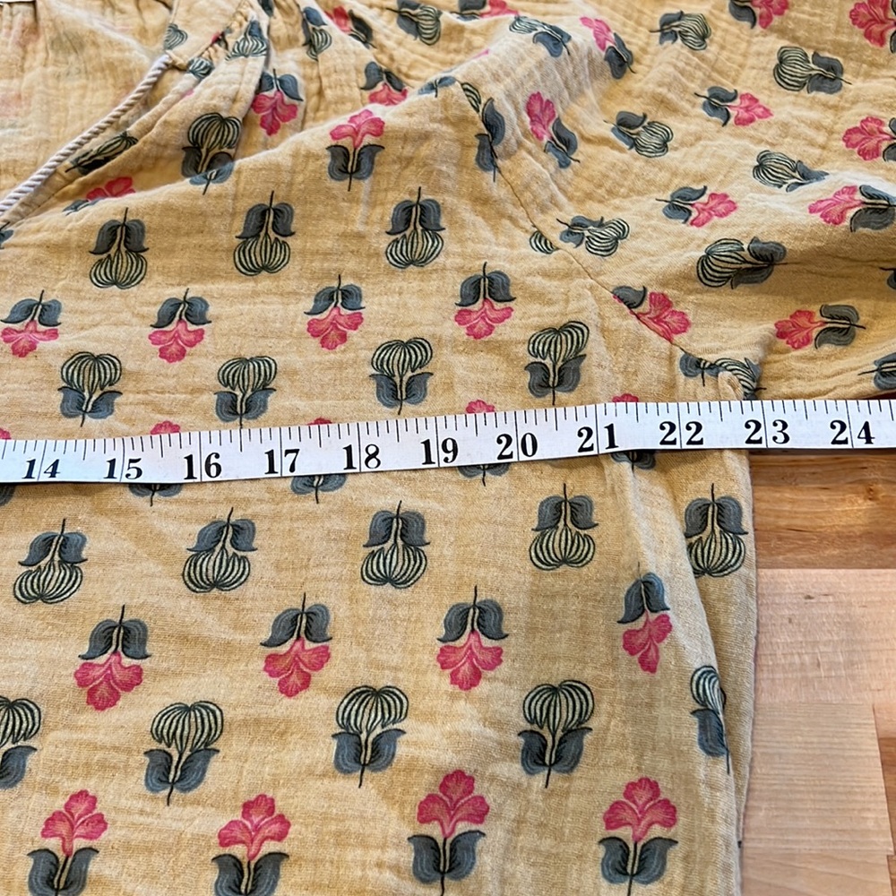 Anthropologie Porridge gold floral cotton peasant blouse with tie detail - Picture 10 of 11